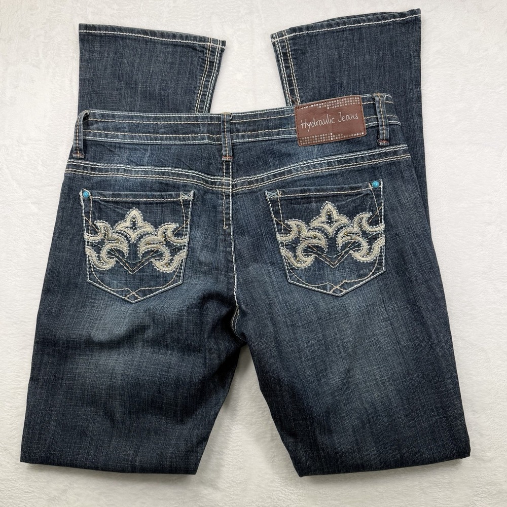 Hydraulic Bailey Dark Wash Denim Micro Boot Jeans 15/16 Embroidered 34x32